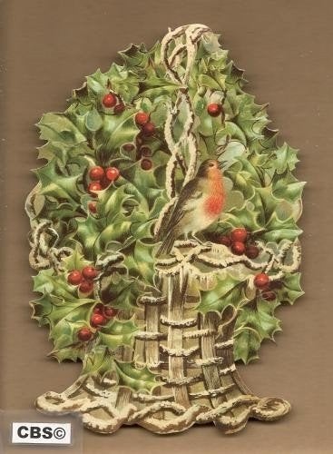 Roodborstje in hulst met rode bessen poezieplaatjes 5121, Verzamelen, Ophalen of Verzenden