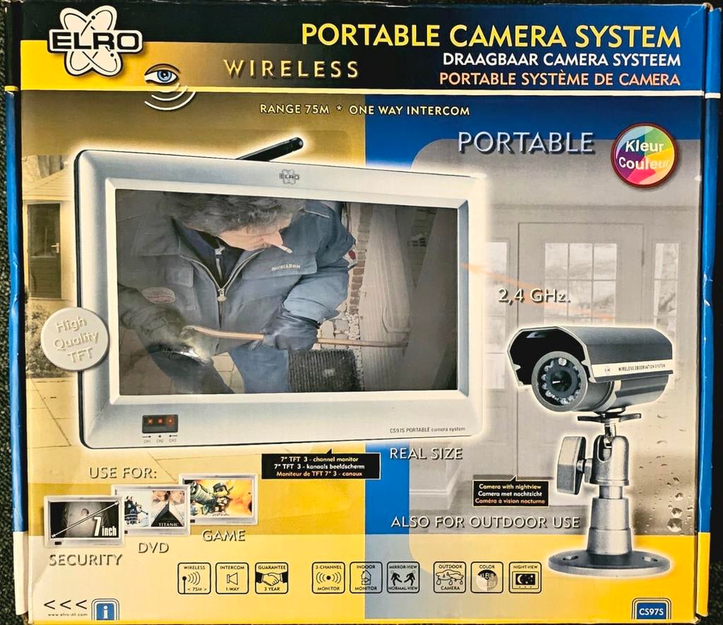 Elro Draagbaar Camera Systeem - Draadloos Beveiliging, Ophalen of Verzenden, Nieuw, Buitencamera