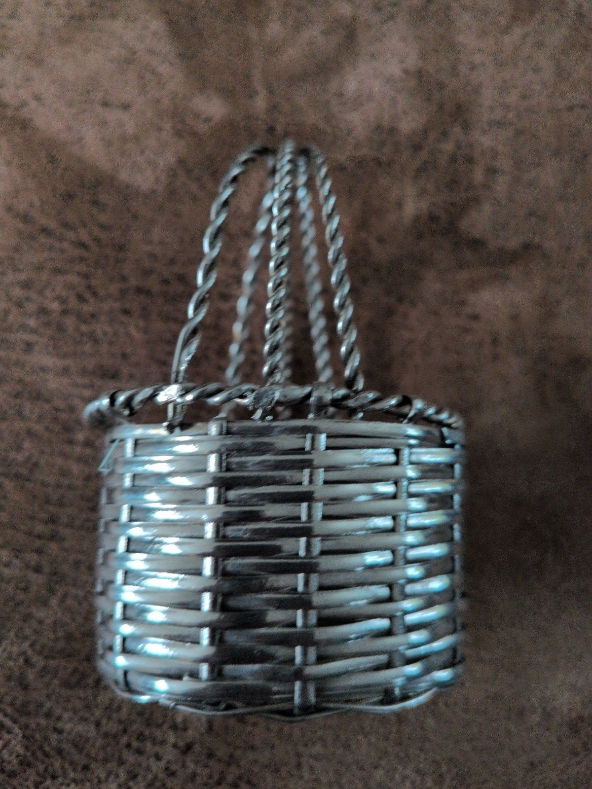 Vintage Verzilverd Miniatuur Mandje - Jaren '50-'70, Ophalen of Verzenden, Zilver