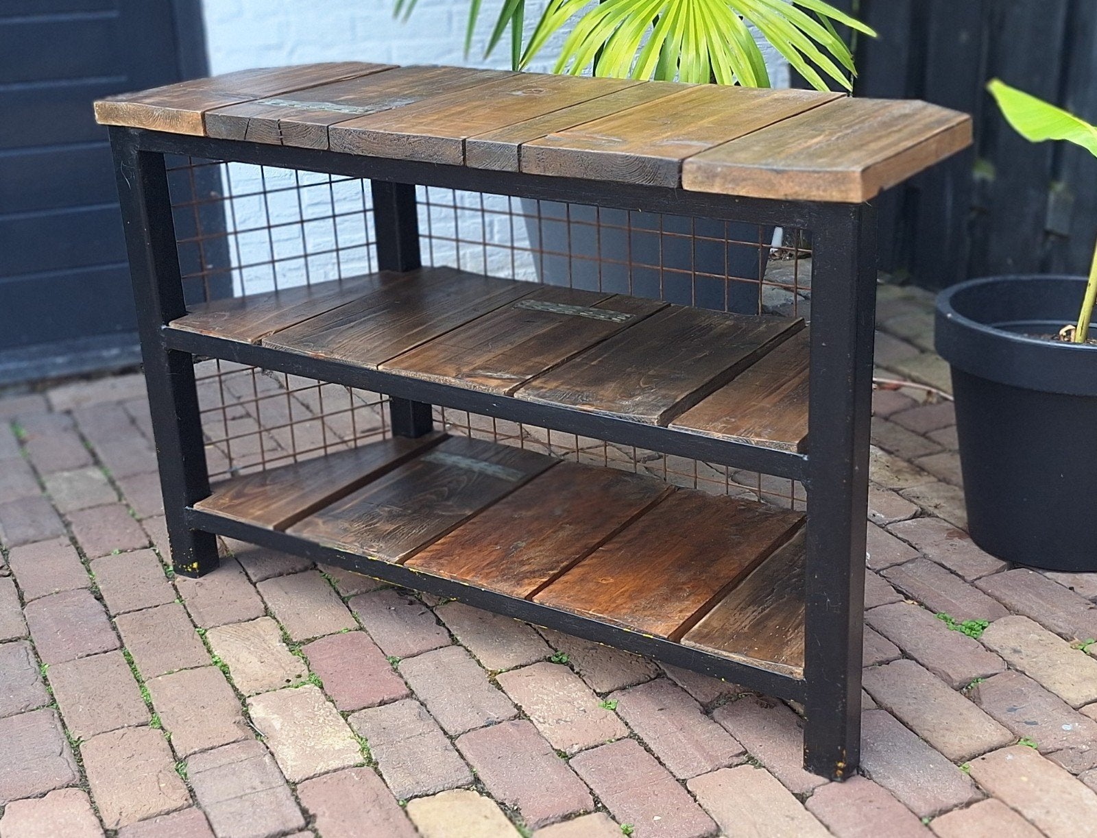Industrieel TV/Hoekkastje van Staal en Steigerhout, Ophalen, 25 tot 50 cm, Minder dan 100 cm