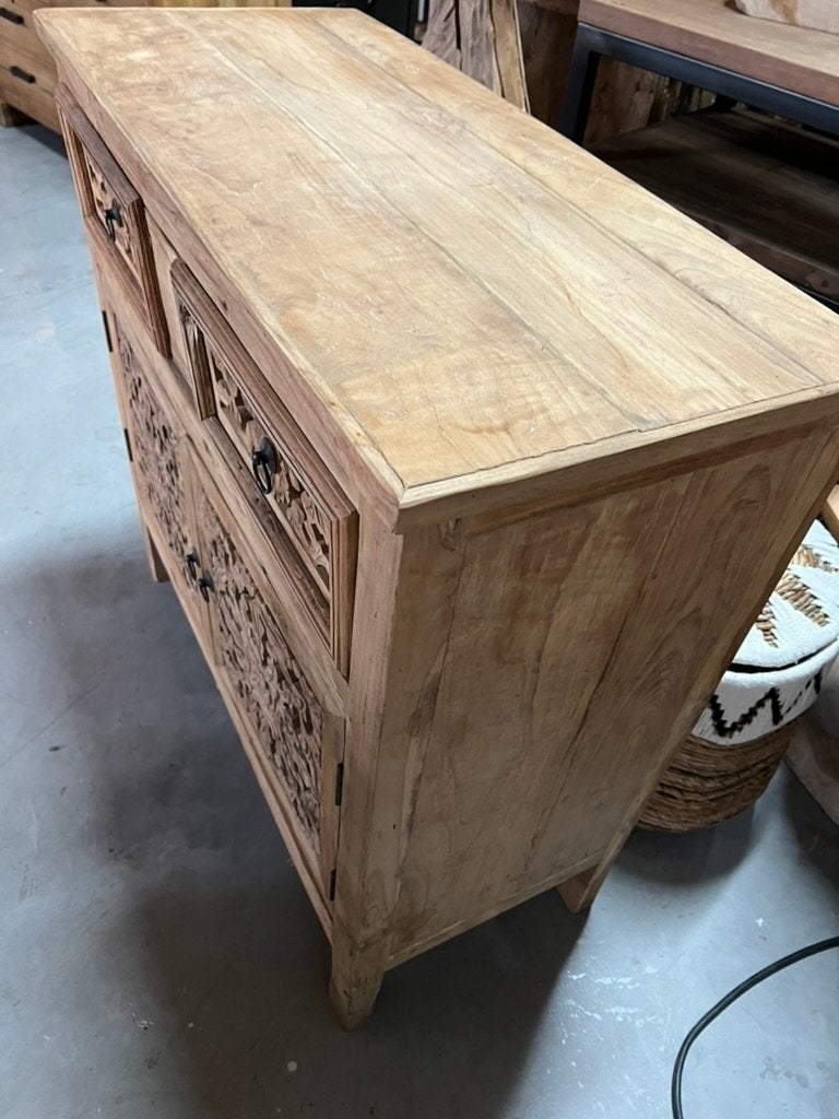 Dressoir oud teak, kastje, houtsnijwerk, rustiek, aanbieding, Teakhout, Oosters, landelijk, 25 tot 50 cm, Nieuw
