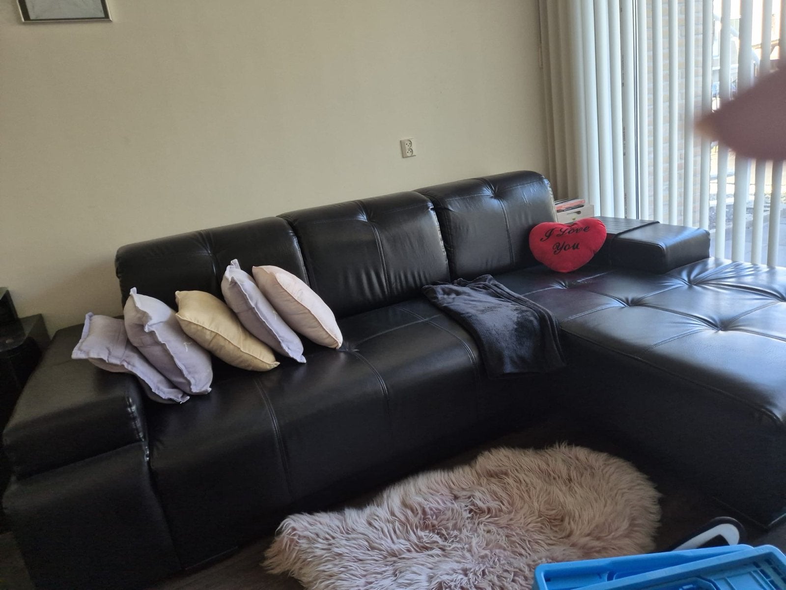Zwarte Leren Hoekbank - Comfortabel en Ruim, Huis en Inrichting, Banken | Bankstellen, Ophalen, 250 tot 300 cm, Gebruikt, 125 tot 150 cm