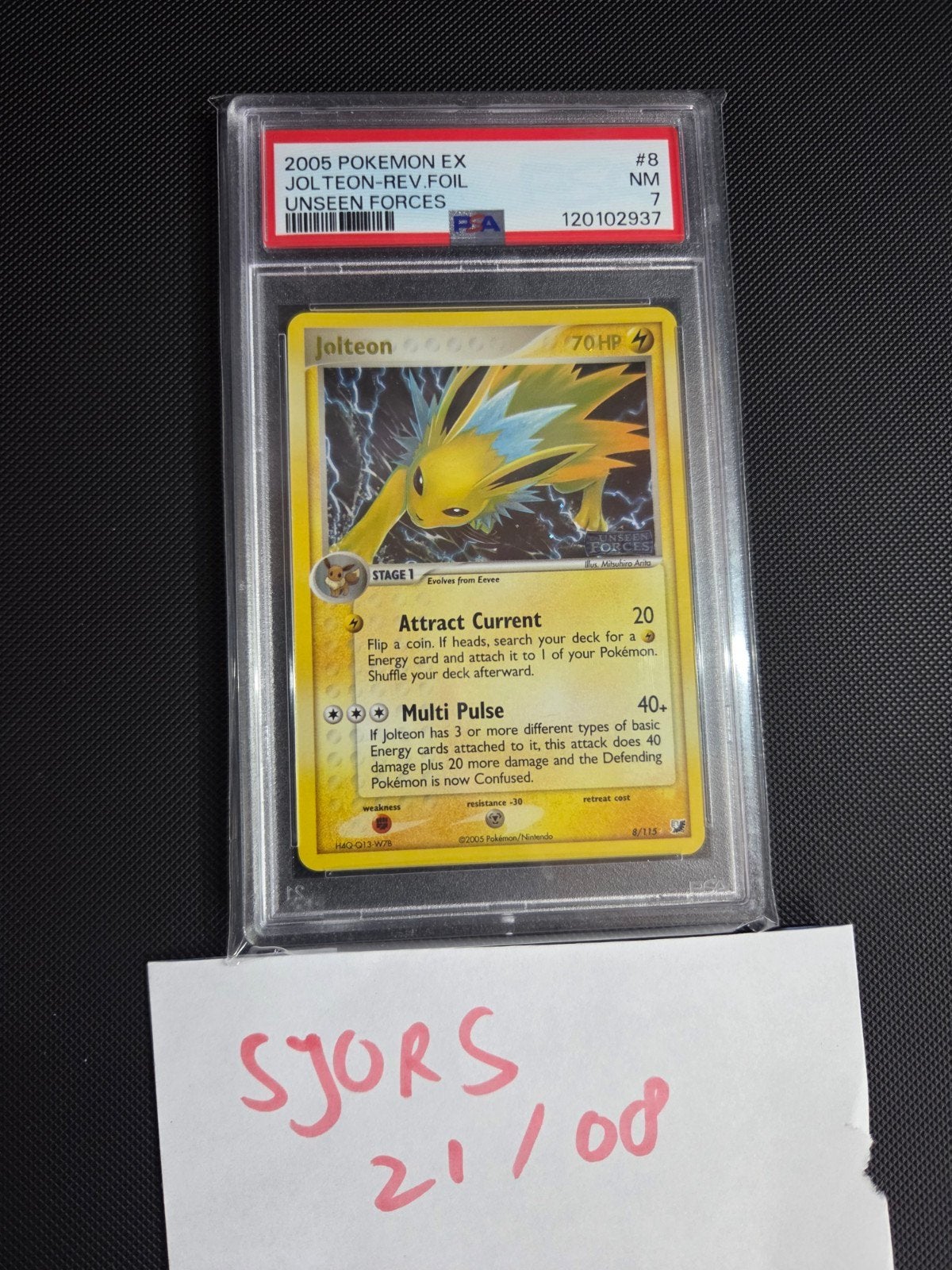 Jolteon ex unseen forces reverse foil psa7 stamped!, Ophalen of Verzenden, Zo goed als nieuw, Foil