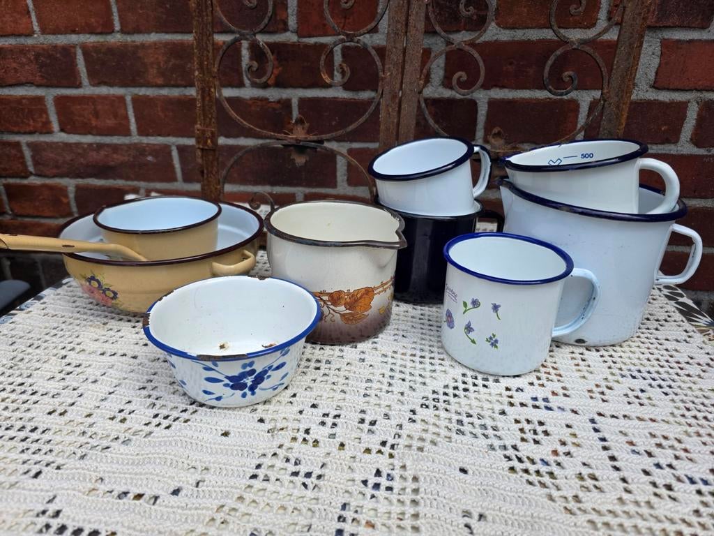Partijtje emaille keukengerei - los te koop, Ophalen of Verzenden