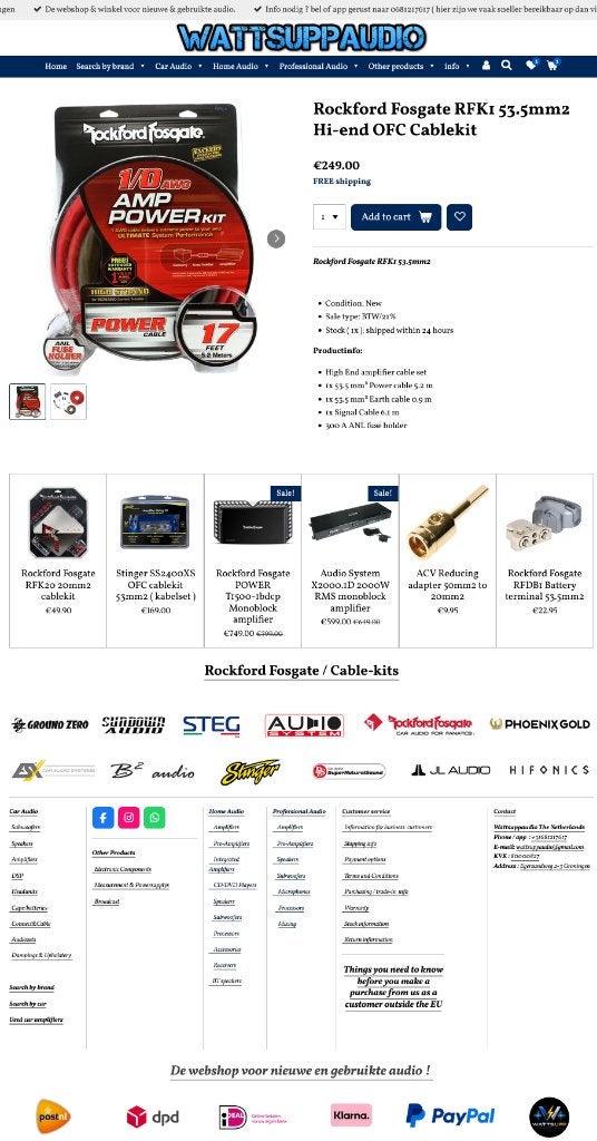 Rockford Fosgate RFK1 53mm2 Hi-end OFC Kabelset/aansluitset, Audio Design, Nieuw, Ophalen of Verzenden, Audio DesignAm Breilingsweg 3, 76709 Kronau, Duitsland