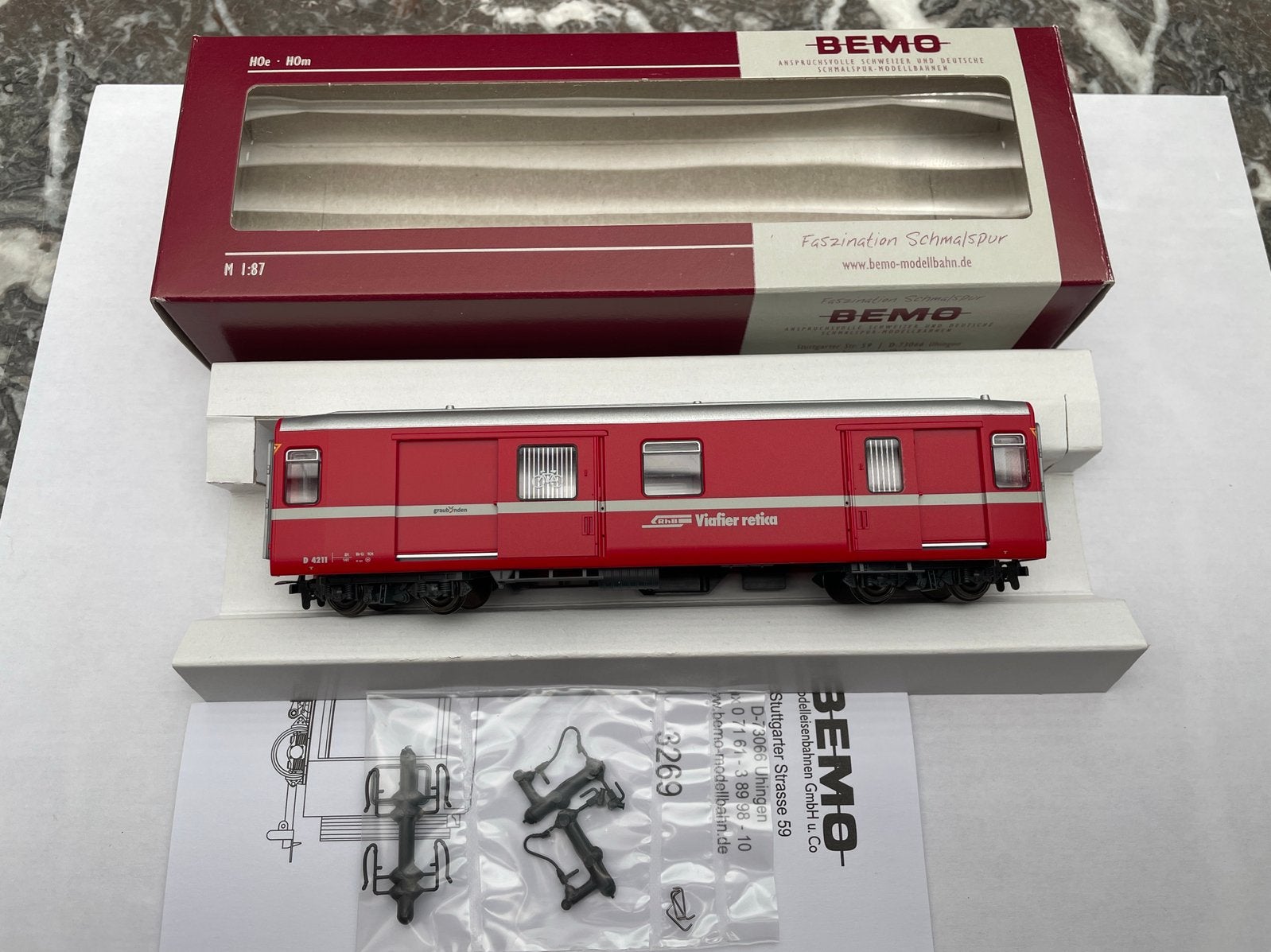 Bemo H0m RhB bagagerijtuig D 4211 - 3269 161, Overige merken, Gelijkstroom, Verzenden, Wagon