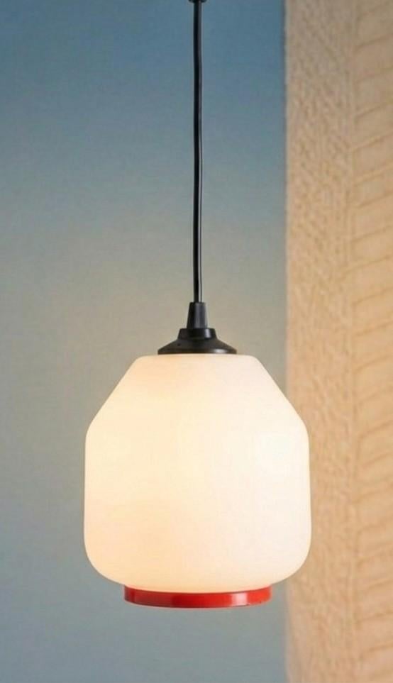 Vintage, jaren 50 / 60 hanglamp, wit, mat opaalglas, Huis en Inrichting, Lampen | Hanglampen, Gebruikt, Vintage, Ophalen of Verzenden