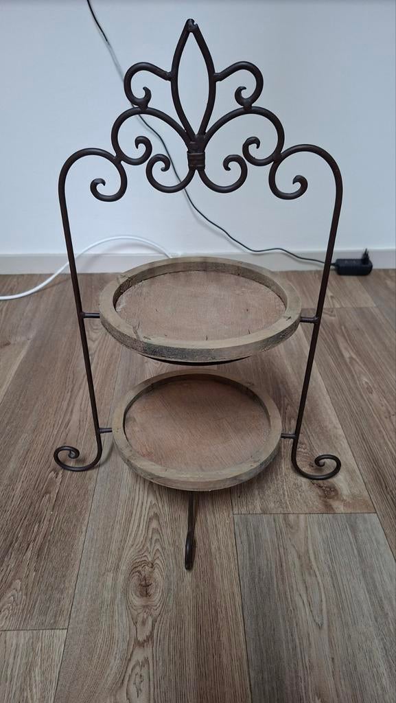Decoratieve etagère van metaal en hout, Vintage, Ophalen of Verzenden, Metaal, Gebruikt