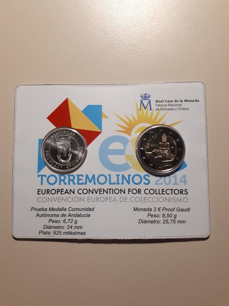 Spanje 2014: 2 Euro Gaudi - coincard Torremolinos (PROOF), Verzenden, Spanje, 2 euro, Zilver
