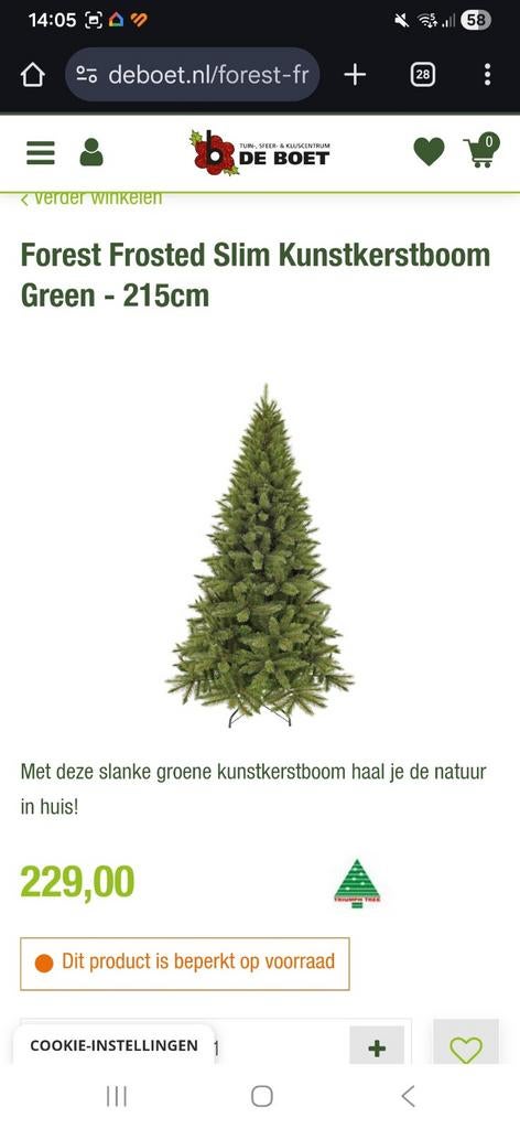 Kunstkerstboom 215cm, Diversen, Kerst, Ophalen, Zo goed als nieuw