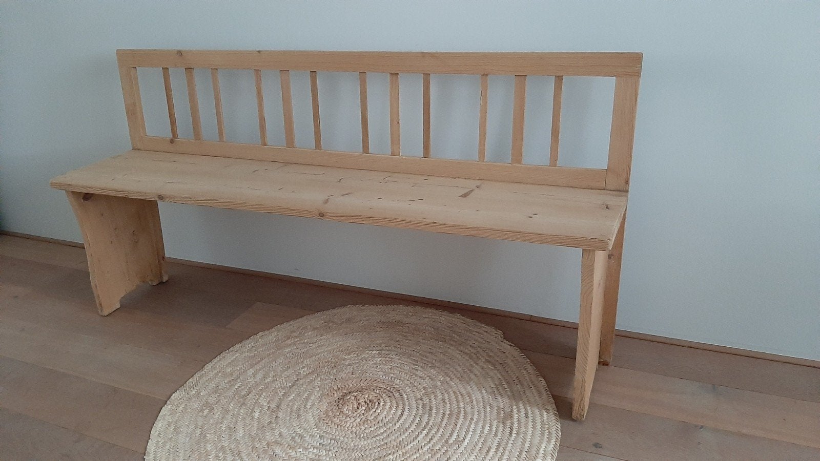 Brocante houten bankje voor hal of tegen een  muur - 161 cm, Huis en Inrichting, Stoelen, Ophalen, Gebruikt, Overige kleuren, Rustiek