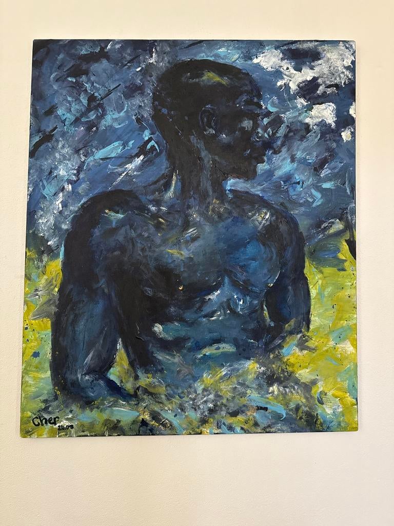 Water nymph in blue by Cher van Schouwen, Antiek en Kunst, Kunst | Schilderijen | Modern, Ophalen of Verzenden