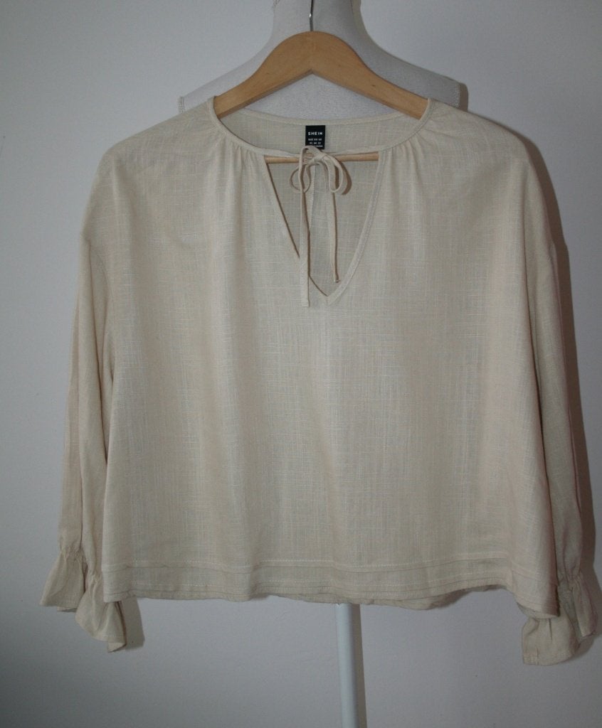 Blouse beige linnen viscose mt 40 42 L XL, Kleding | Dames, Verzenden, Beige, Maat 42/44 (L), Nieuw
