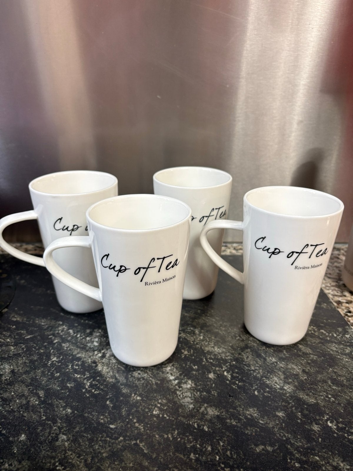 Set van 4 Rivièra Maison 'Cup of Tea' mokken, Ophalen, Overige merken, Keramiek, Mok