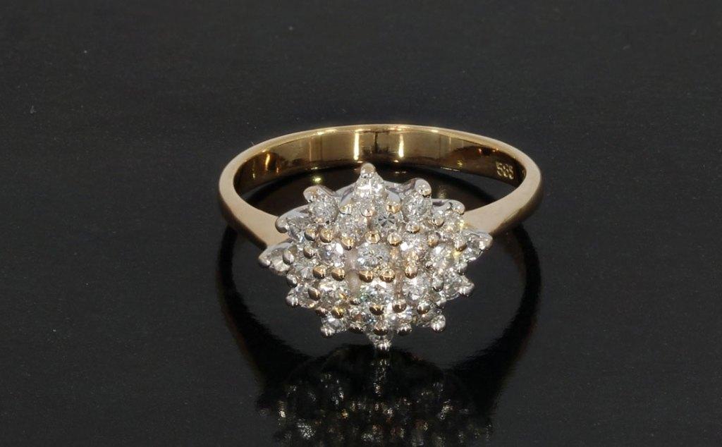 24 diamanten luxe 14k gouden rozet briljant dames ring