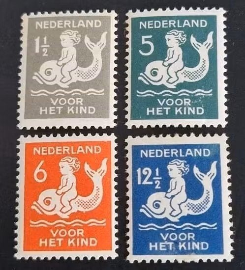 Nederland 1929 - nvph 225-228 - Kinderzegels kind op dolfijn, Postzegels en Munten, Ophalen of Verzenden, T/m 1940