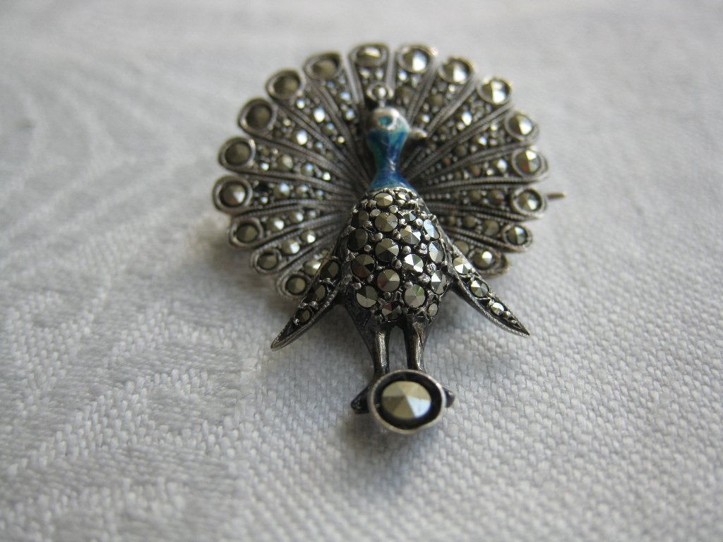 Prachtige pauw, zilveren broche met glimsteentjes., Ophalen of Verzenden, Zilver, Broche, Met edelsteen
