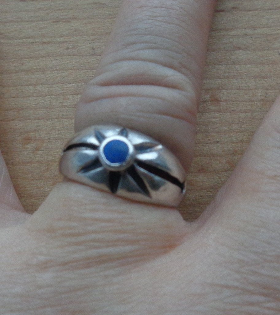 zilveren ring met lapis lazulli [911], Ophalen of Verzenden, Zo goed als nieuw, 17 tot 18, Dame