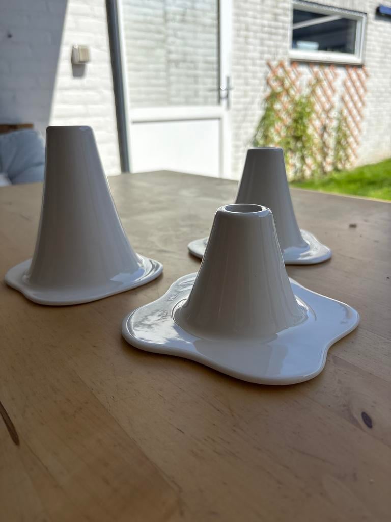 Set van 3 witte Design House Stockholm kandelaars, Ophalen of Verzenden, Keramiek of Aardewerk