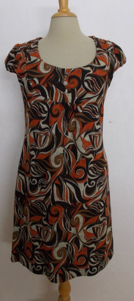 Leuk retro look print jurkje/tuniek! M, Kleding | Dames, Maat 38/40 (M), Bruin, Verzenden, Zo goed als nieuw