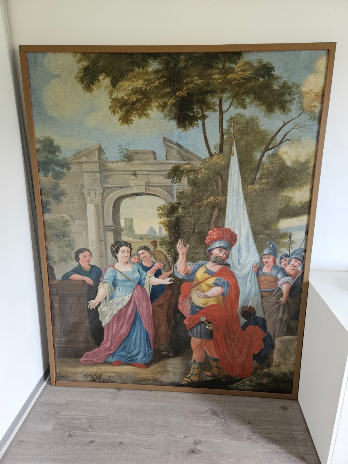 18e Eeuws Geschilderd Behang: Bijbels Verhaal Abigail, Antiek en Kunst, Ophalen, Doek, Olieverf, Klassiek
