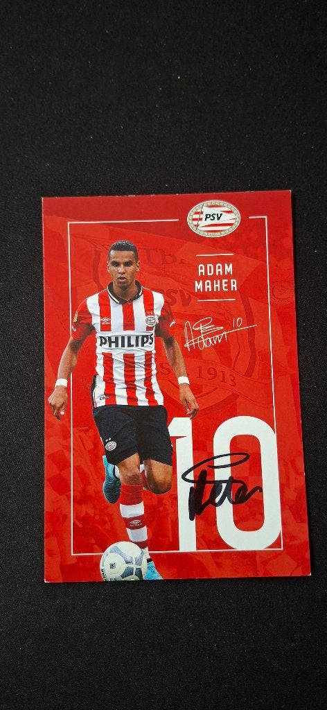 Spelerskaart met handtekening; Adam Maher # PSV, Ophalen of Verzenden, Nieuw, PSV, Spelerskaart