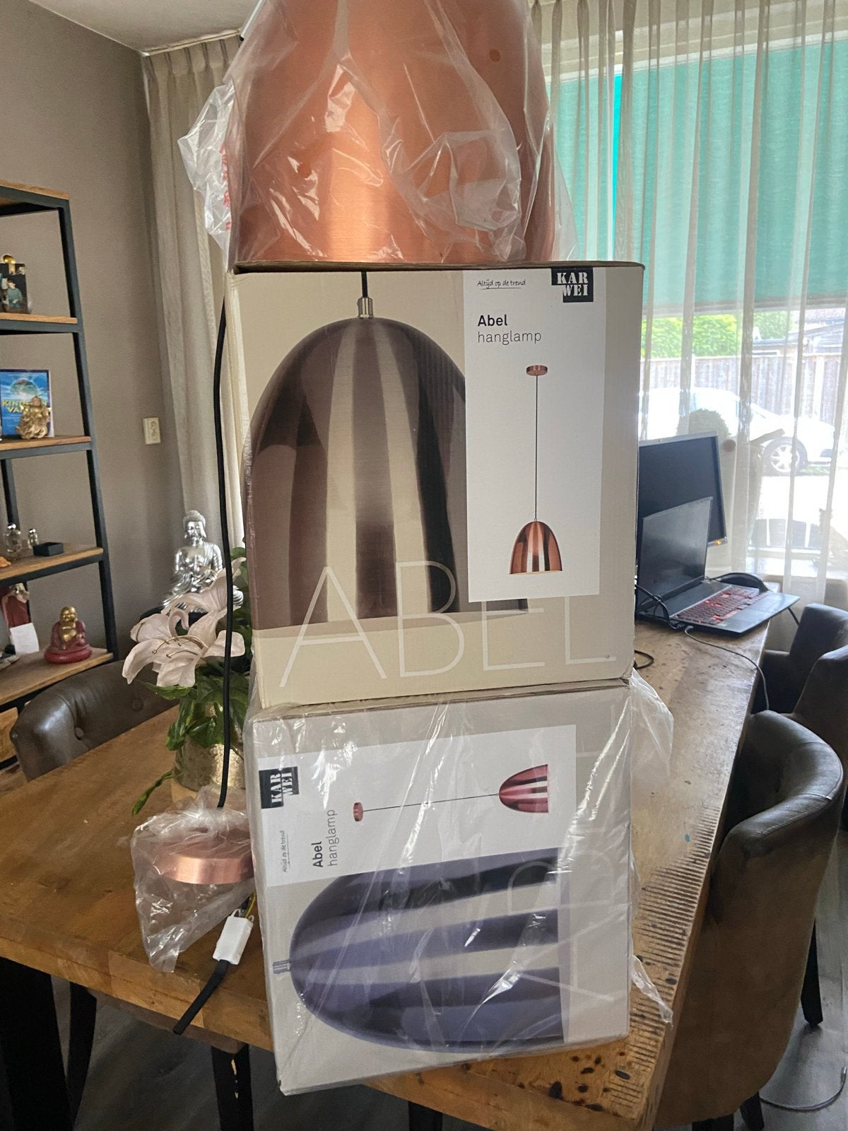3x Nieuwe Karwei Abel hanglampen, rose goud, Huis en Inrichting, Lampen | Hanglampen, Ophalen of Verzenden, Nieuw, Metaal, Minder dan 50 cm