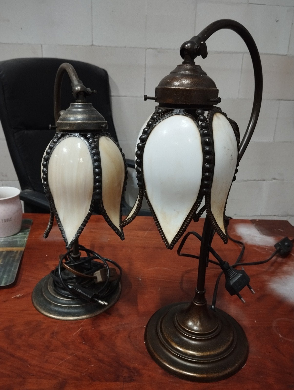 Vintage Tulp/Lotus Lampen - Art Nouveau/Tiffany Stijl, Ophalen of Verzenden