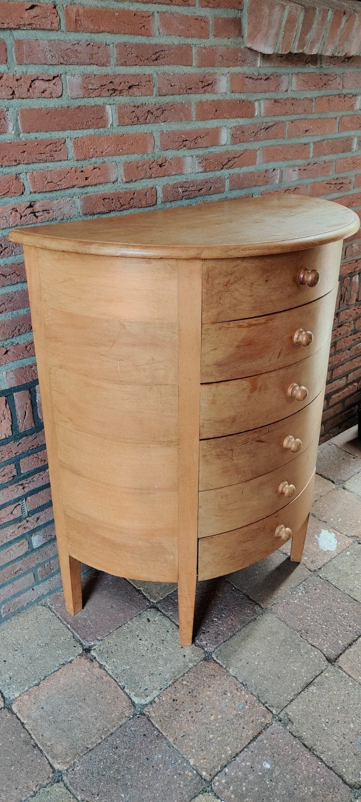 Vintage halfronde ladekast met 6 lades, Ophalen, Gebruikt, 5 laden of meer, Teakhout