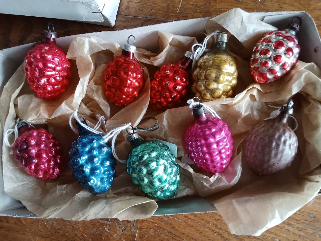 Prachtige antieke glazen kerstbal model druiventros, Diversen, Kerst, Ophalen of Verzenden, Gebruikt