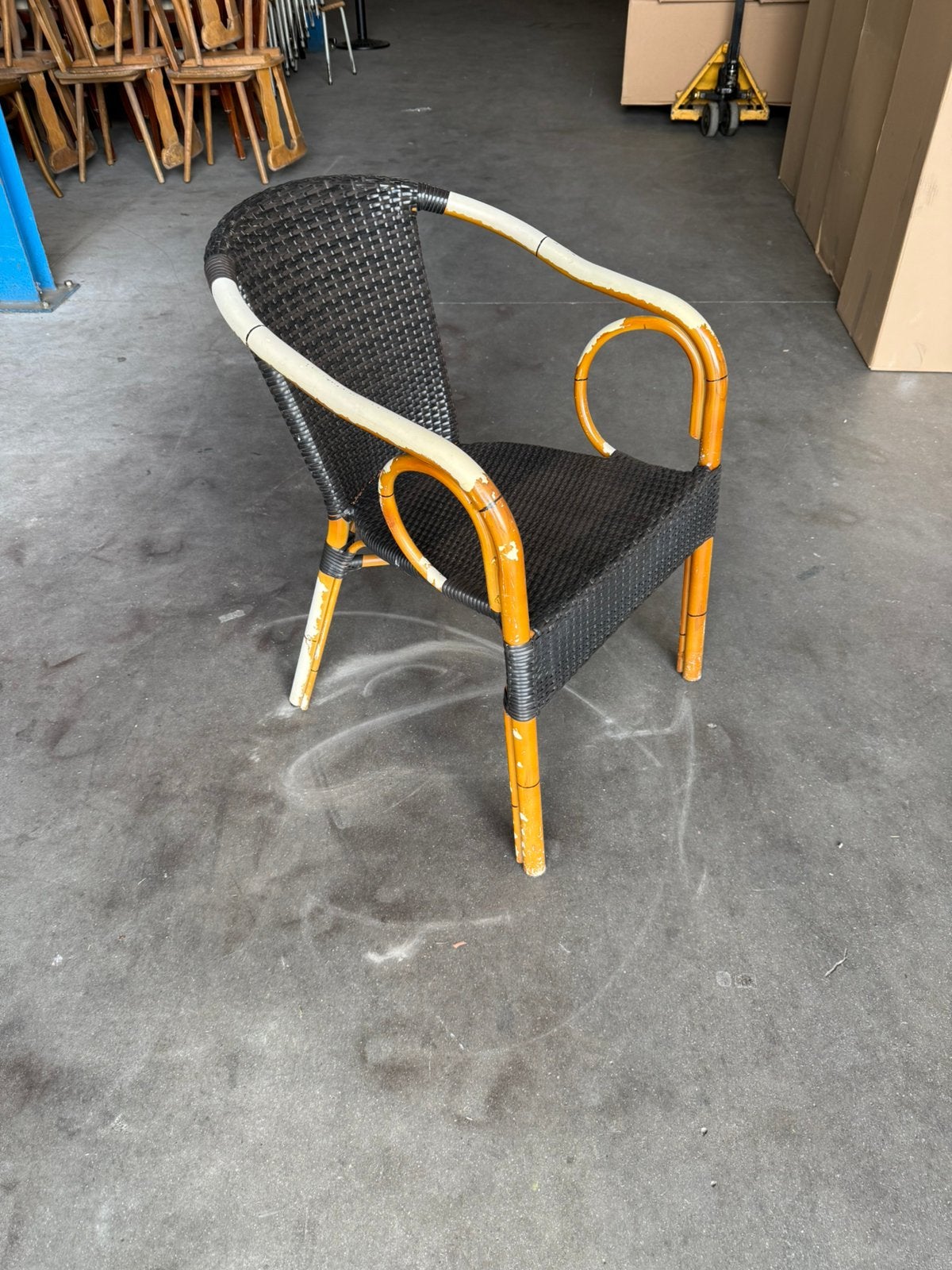 20 horeca terras outdoor stoelen rotan/ bamboo stapelbaar, Kunststof, Gebruikt, Zwart, Ophalen of Verzenden