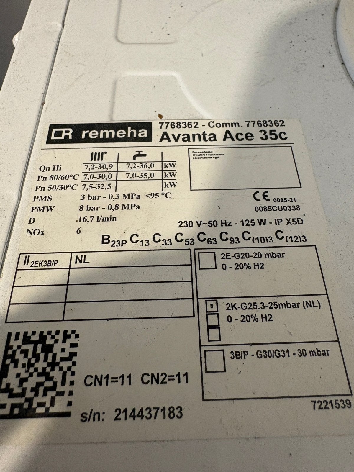 Cv ketel remeha avanta ace 35c cw5, Ophalen, 30 tot 80 cm, Cv-ketel of Combi-ketel, Minder dan 60 cm