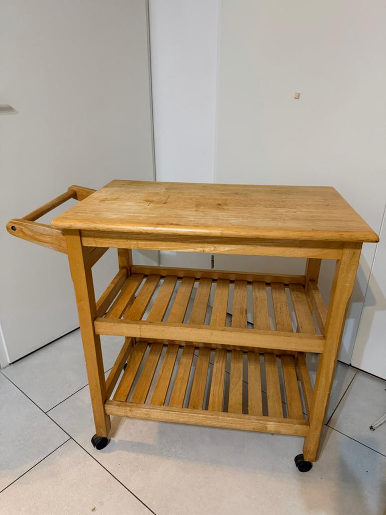 Houten Keukentrolley met Wieltjes en Handdoekrek, Gebruikt, Hout, Keukentrolley, Ophalen of Verzenden