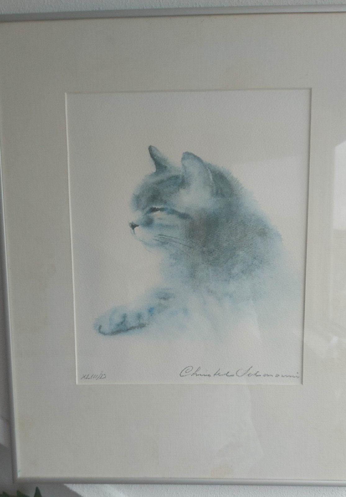 Schilderij/tekening van poes door Christel Selmouni, Ophalen