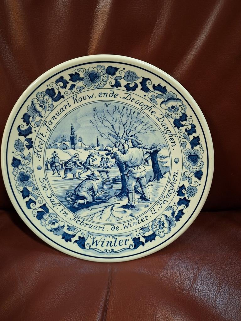 Delfts Blauw Wandbord Royal Goedewaagen - Wintertafereel, Antiek en Kunst, Ophalen of Verzenden