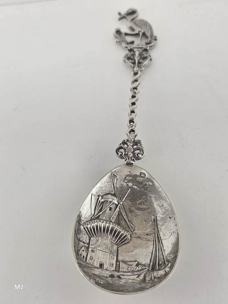 Zilveren geboortelepel "Haagse Ooievaar"                 Z35, Antiek en Kunst, Antiek | Goud en Zilver, Ophalen of Verzenden, Zilver