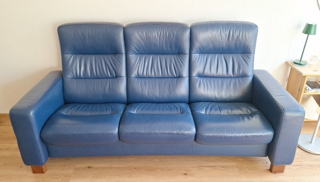 Lederen 3-zitsbank Stressless in blauw, Ophalen, Modern, Comfortabel, Gebruikt, 150 tot 200 cm