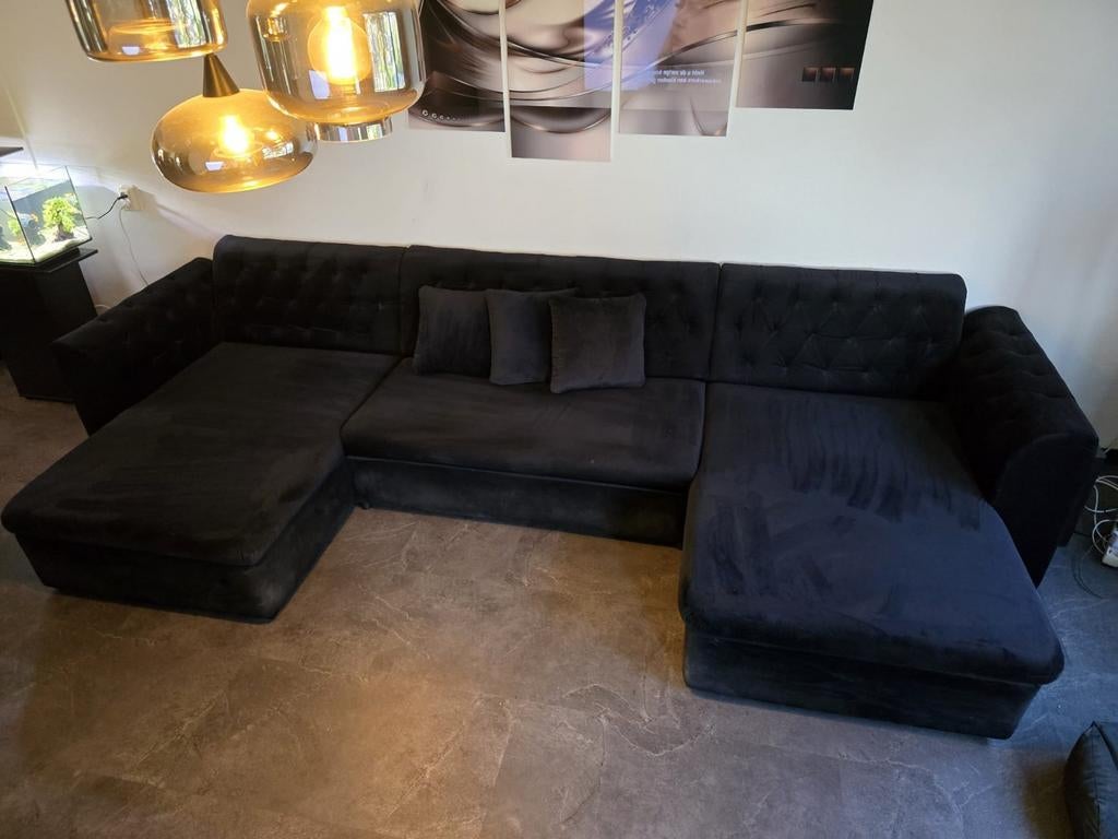 Grote Zwarte U-Bank - Comfortabel en Stijlvol, Ophalen of Verzenden, Zo goed als nieuw, Stof, Modern