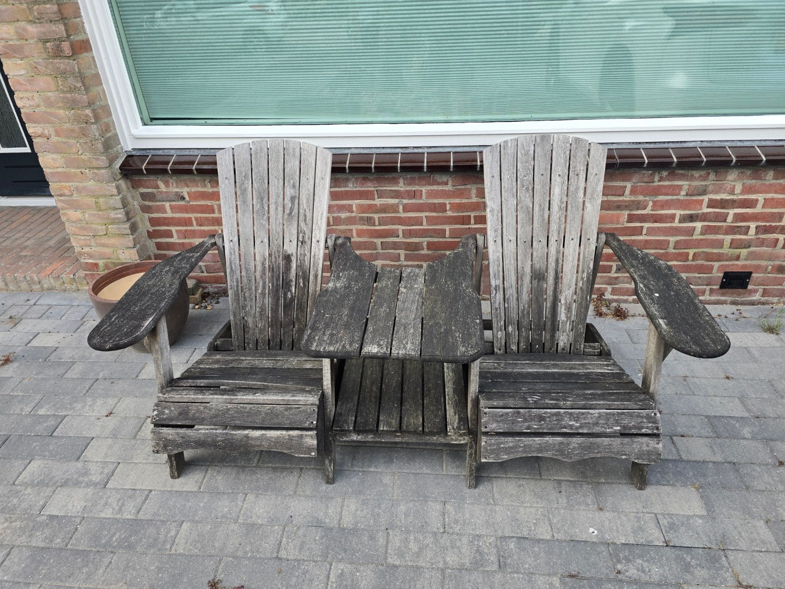 hardhouten Adirondack tuinstoelen met tafeltje, Ophalen, Gebruikt, Hout