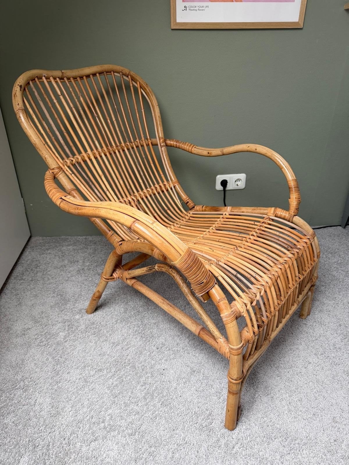 rotan fauteuil, Ophalen, Gebruikt, Bruin, Riet of Rotan