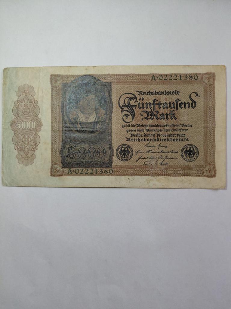 Duitse 5000 mark 1922, Ophalen of Verzenden, Duitsland