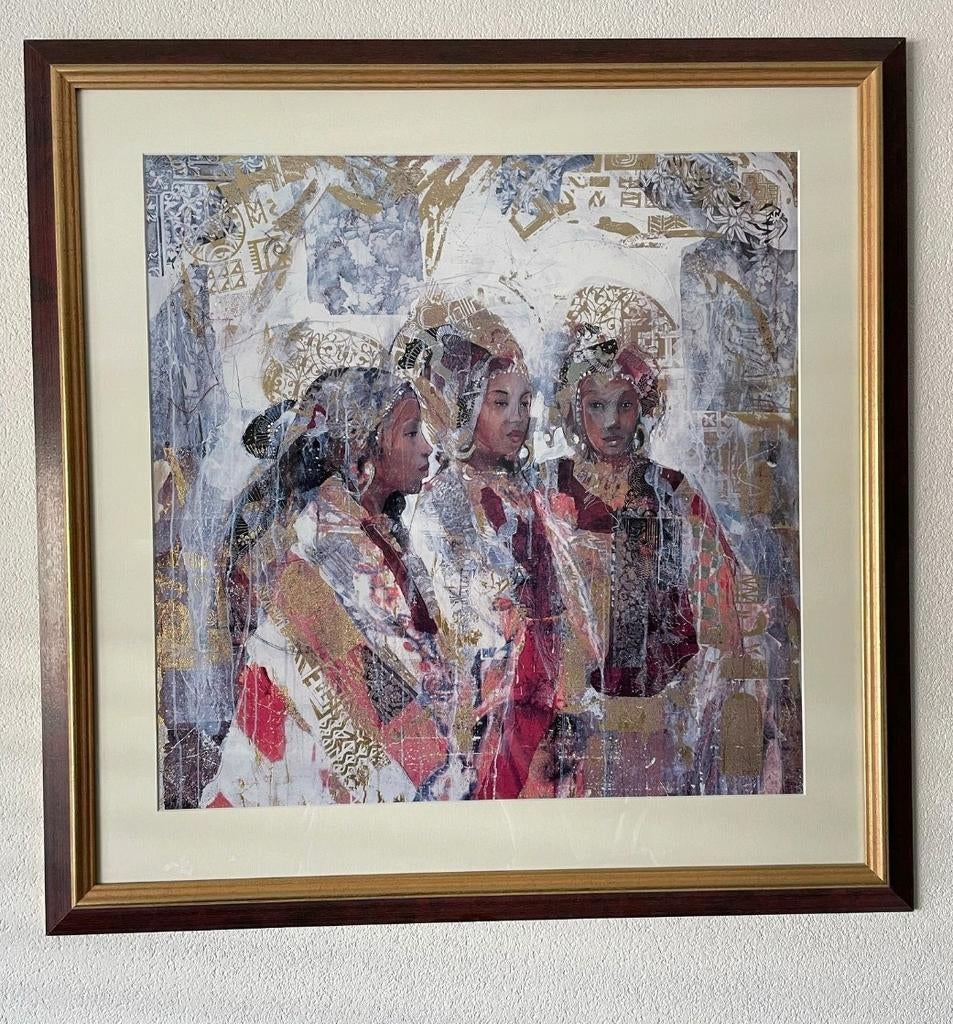 Schilderij 'Drie Vrouwen' met gouden accenten, Ophalen of Verzenden