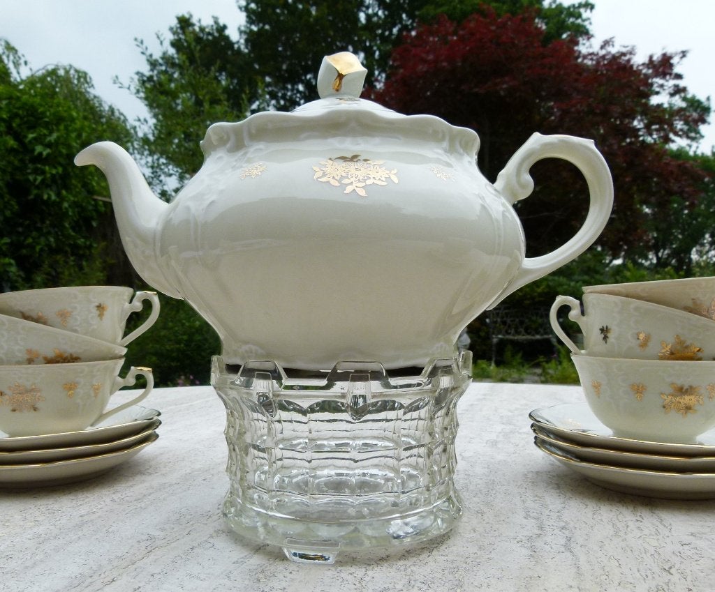 Prachtig MOSA Thee Servies Gouden Bloem + Verkade theelicht, Ophalen of Verzenden