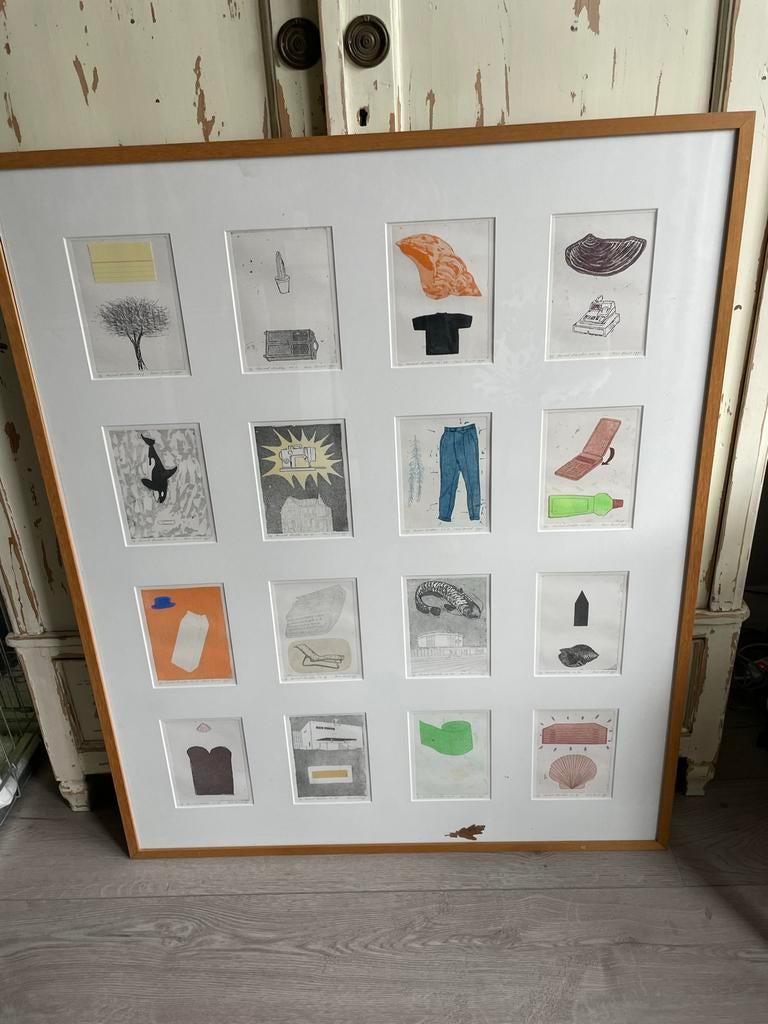 Schilderij Inez Smit - Mixed doubles 1995 - Ets 93x103 cm, Huis en Inrichting, Ophalen, Zo goed als nieuw, Hout