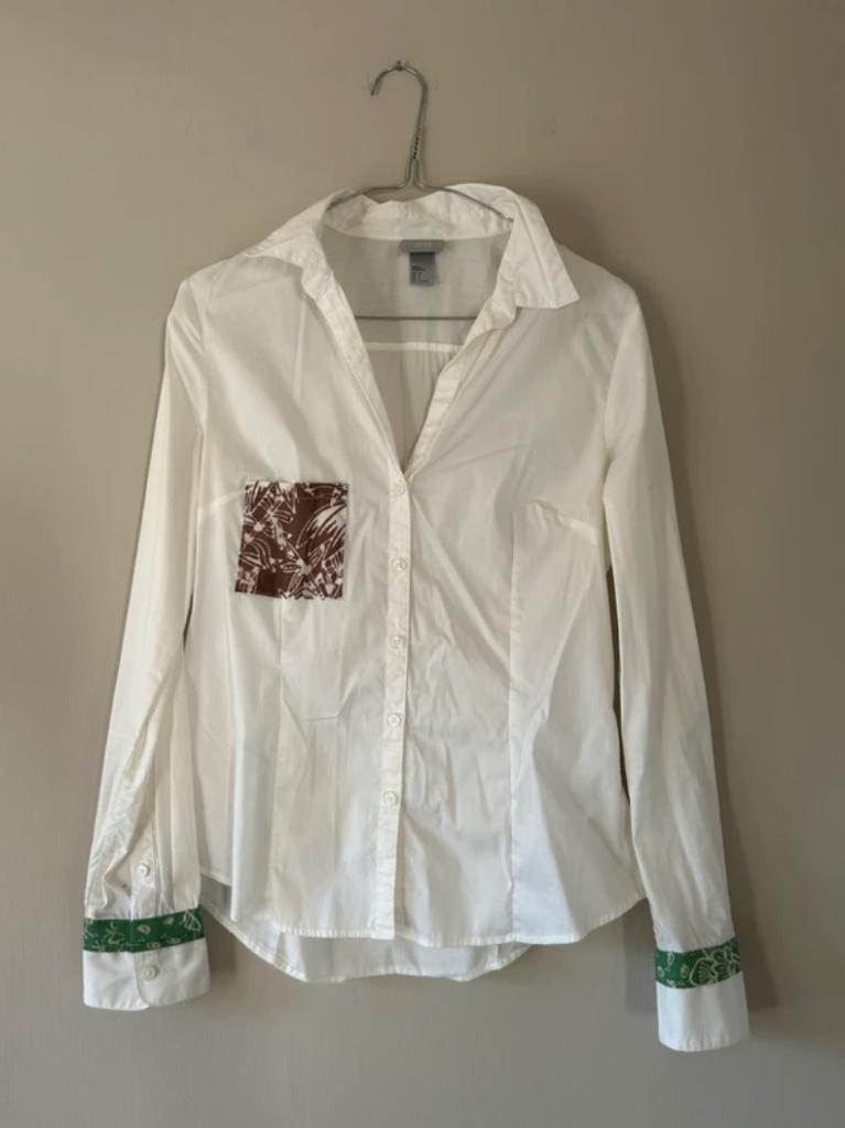 Upcycled witte batik blouse maat M, Maat 38/40 (M), H&M, Wit, Ophalen of Verzenden