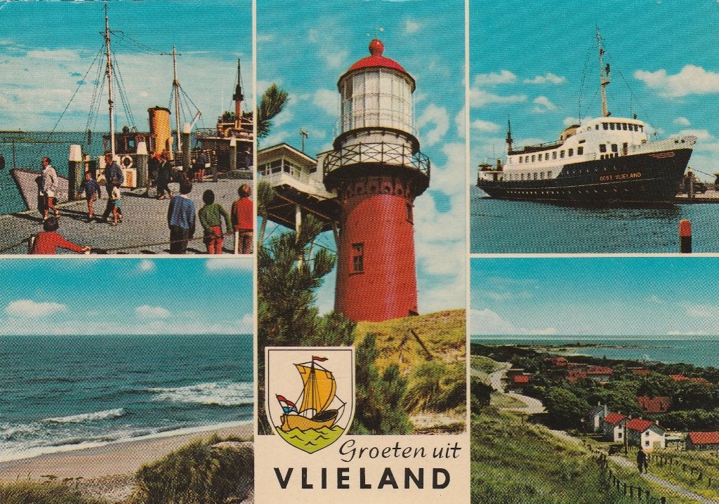 VLIELAND Kade Branding Vuurtoren Veerboot Groeten, Verzenden, 1960 tot 1980, Gelopen, Waddeneilanden