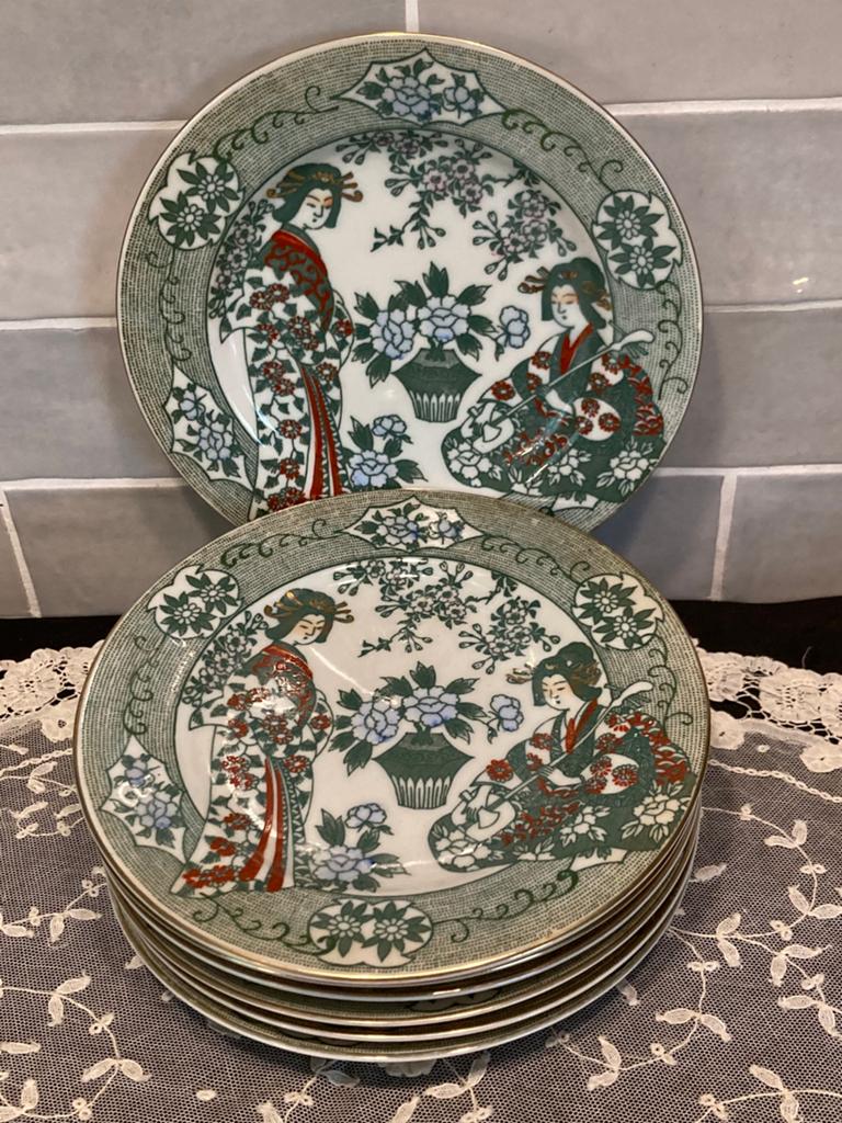 Gebaksbordjes Japans decor (020724), Huis en Inrichting, Keuken | Servies, Gebruikt, Ophalen of Verzenden, Bord(en), Overige stijlen