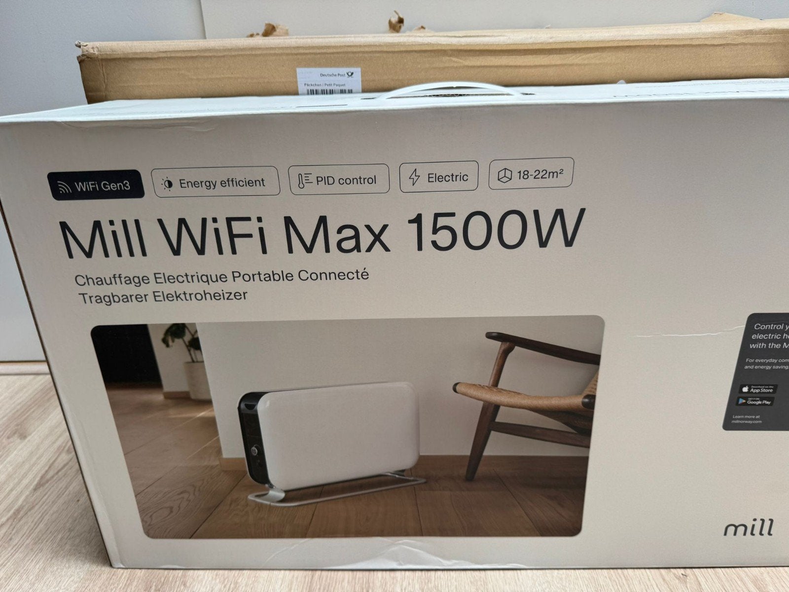 Mill WiFi Max 1500W Elektrische Kachel - Nieuw in doos, Minder dan 30 cm, Ophalen of Verzenden, 60 tot 150 cm, 800 watt of meer