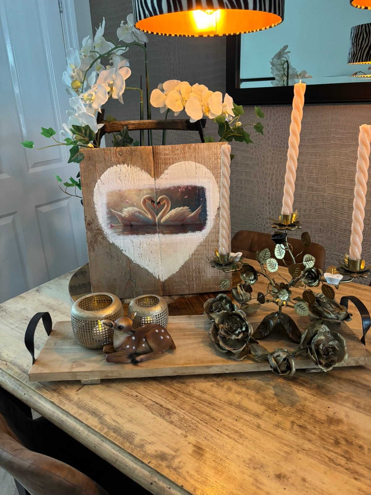 Tray hout ijzer handvatten mango brocante, Ophalen of Verzenden, Zo goed als nieuw