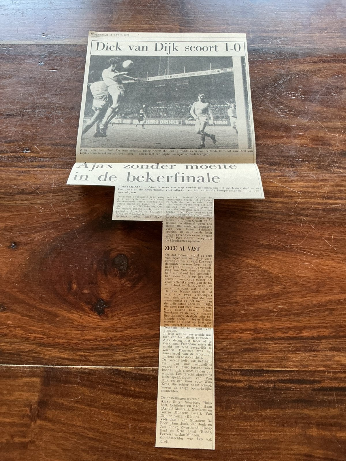 Voetbal krantenartikel Ajax Volendam april 1972, Ophalen of Verzenden, Knipsel(s)